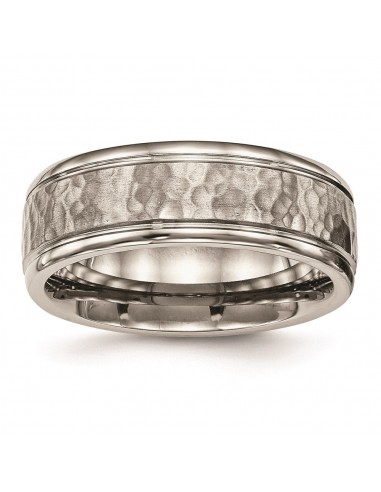 Titanium Polished w/Satin Hammered Center Grooved Ring | TB480 brillant des détails fins