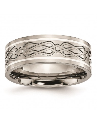 Titanium Sterling Silver Inlay Celtic Knot Flat 8mm Polished Band | TB79 Paris Déstockage Promo