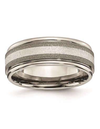 Titanium Polished /Stone Finish Center Grooved Edge Sterling Inlay Band | TB83 Les êtres humains sont 