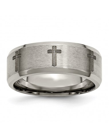 Titanium Beveled Edge 8mm Laser Design Brushed & Polished Band | TB115D en linge