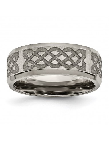 Titanium Beveled Edge 8mm Laser Design Brushed & Polished Band | TB115F 2 - 3 jours ouvrés.