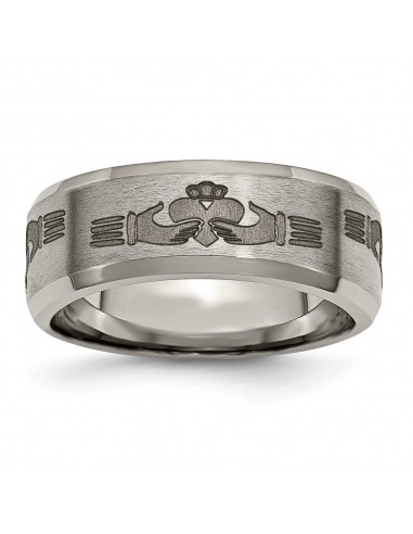 Titanium Beveled Edge 8mm Laser Design Brushed & Polished Band | TB115N acheter