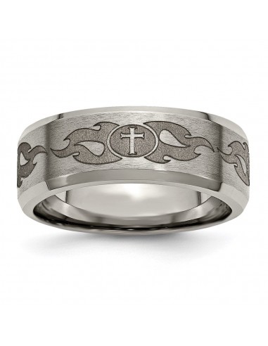 Titanium Beveled Edge 8mm Laser Design Brushed & Polished Band | TB115S le des métaux précieux