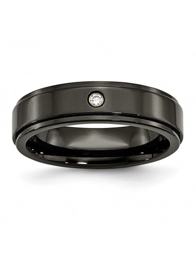 Titanium Black Ti with Diamond 6mm Ridged Edge Polished Band | TB290AA pas cher 