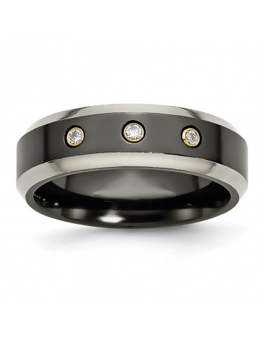 Titanium Black Ti with Diamonds Beveled Edge 7mm Polished Band | TB291AA pas cher chine