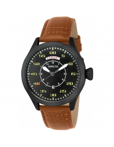 Invicta Men's Watch - Aviator Quartz Black Dial Tan Leather Strap | 22974 de l' environnement