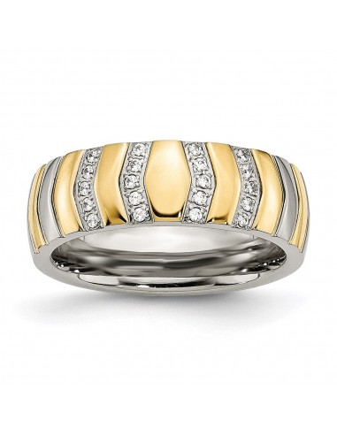 Titanium Polished Yellow IP-plated CZs 7mm Ring | TB431 2024